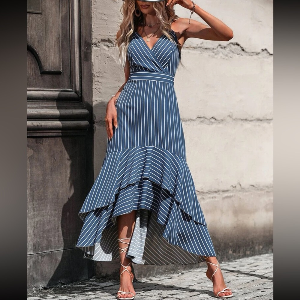 Boho striped ruffle trim maxi dress - Picture 3 of 16
